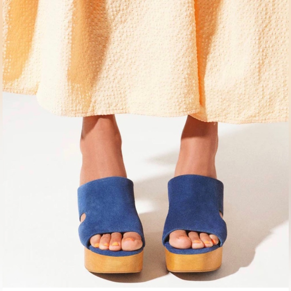 Blue Suede Platform Sandals